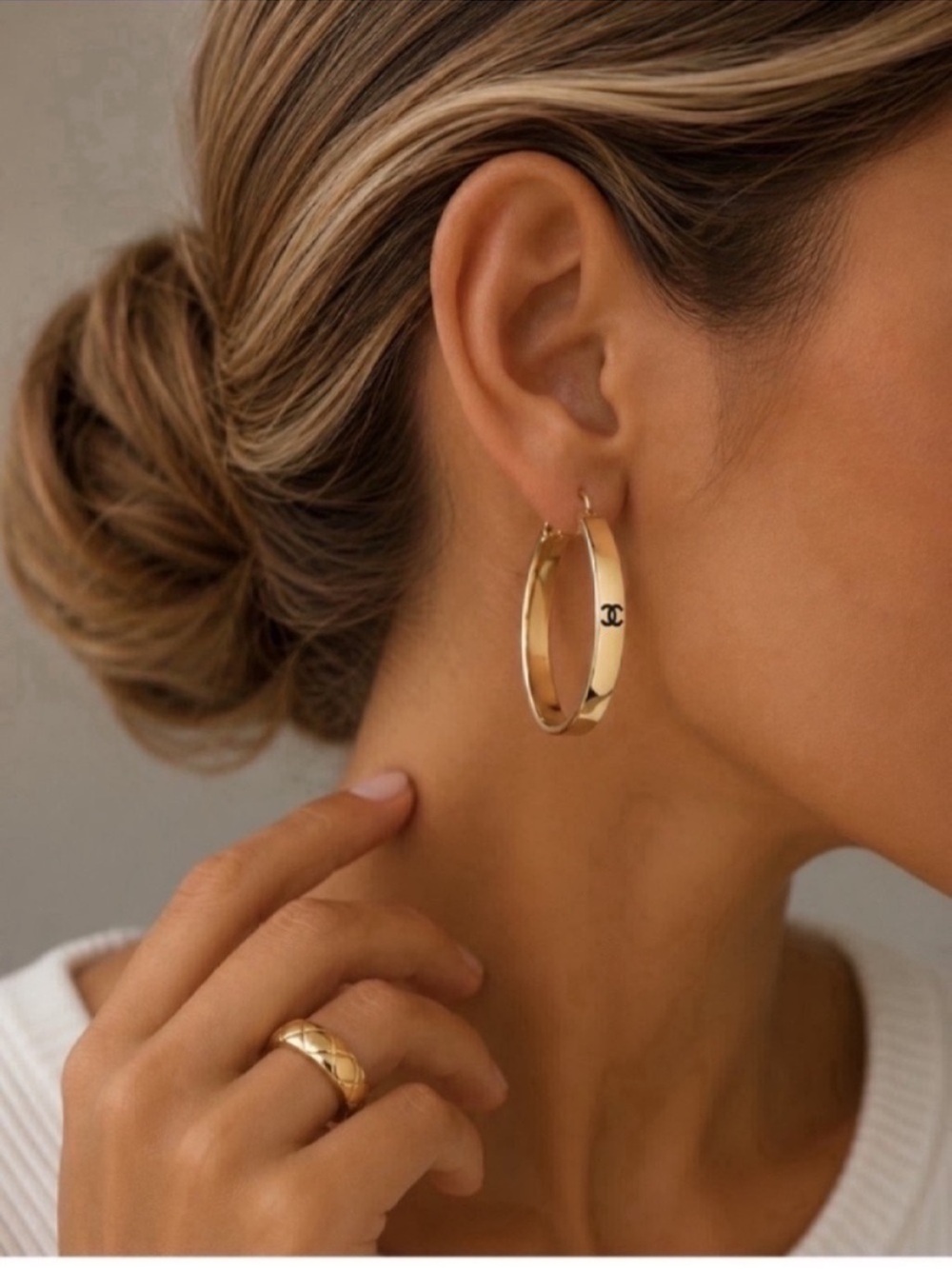 Gold CC Hoop Earrings - Picture 2 of 8